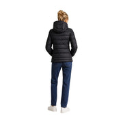 Blauer Schwarze, gesteppte Damen-Daunenjacke aus Polyamid mit Kapuze – ein isolierendes Winteroberbekleidungsdesign