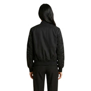 Blauer women black zip blazer with satin-like sleeves ribbed waistband and functional pockets in a bomber jacket style