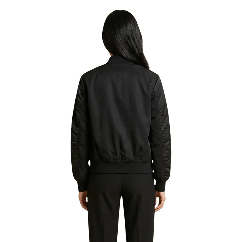 Blauer women black zip blazer with satin-like sleeves ribbed waistband and functional pockets in a bomber jacket style