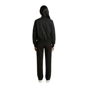 Blauer women black zip blazer with pockets featuring smooth fabric body and textured sleeve panels with ribbed cuffs