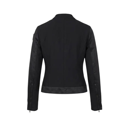 Blauer Schwarze, kurze Damen-Bikerjacke mit strukturierten Ärmeln und Saum