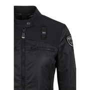 Black bianca u.s.a. wearing blauer women black zip turtleneck blazer with front pockets and zip closure