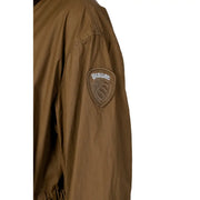 Brown Blauer women blazer sleeve with shield-shaped embroidered patch made of 100% cotton for spring summer use