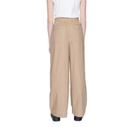 Blauer women’s beige cotton wide-leg trousers shown from the back with elastic waistband and two back pockets