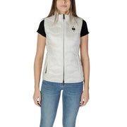 Blauer women’s white quilted turtleneck gilet with front zipper and side pockets for added functionality