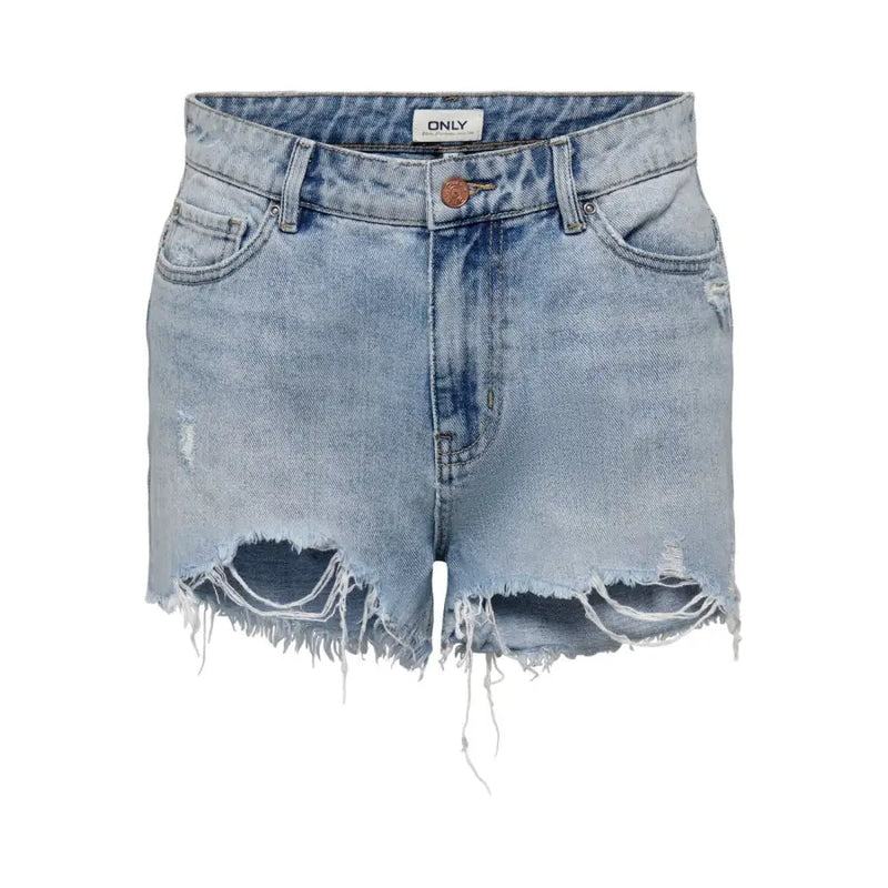 Blaue Baumwolle, zerrissen Shorts für Damen mit hell gewaschenem Denim und ausgefransten Säumen