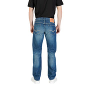Blue denim jeans displayed in a product listing offering stylish and durable apparel