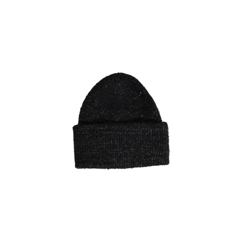 Schwarze Strickmütze mit geripptem Bündchen und Glitzer, blaue Polyester-Herbst-Wintermütze