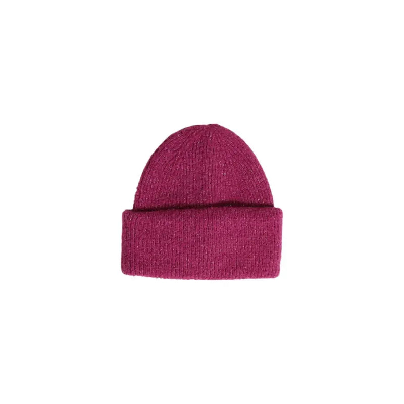 Gerippte, magentafarbene Strickmütze mit umgeschlagenem Bündchen, blaue Polyester-Damenmütze für Herbst und Winter