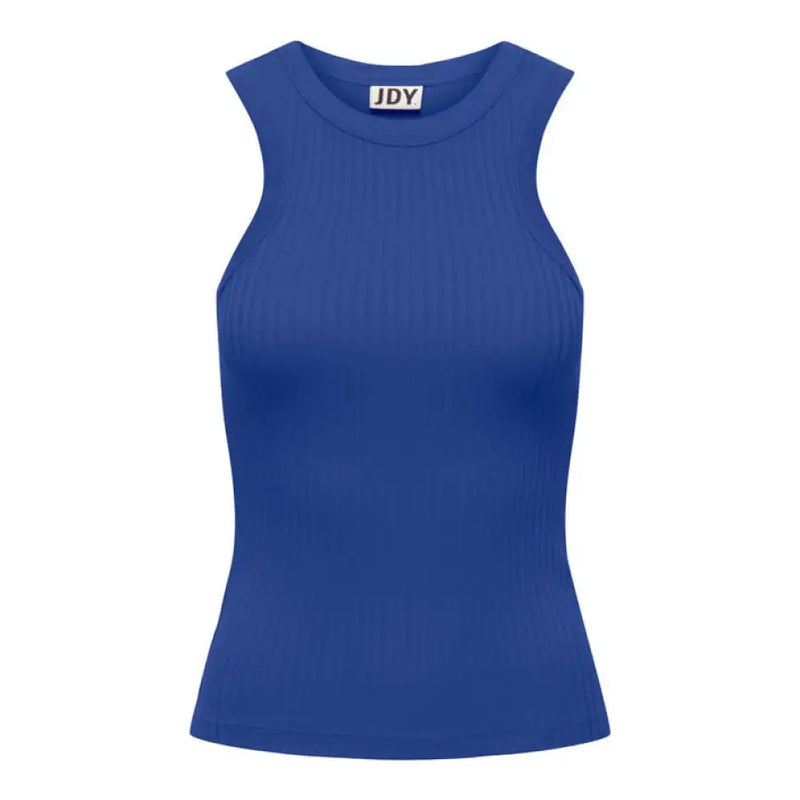 Blue ribbed tank top displayed in product image, ideal for casual summer wear