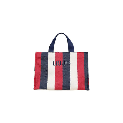 Blue striped cotton handbag by Liu Jo featuring red white and navy blue stripes with matching navy handle