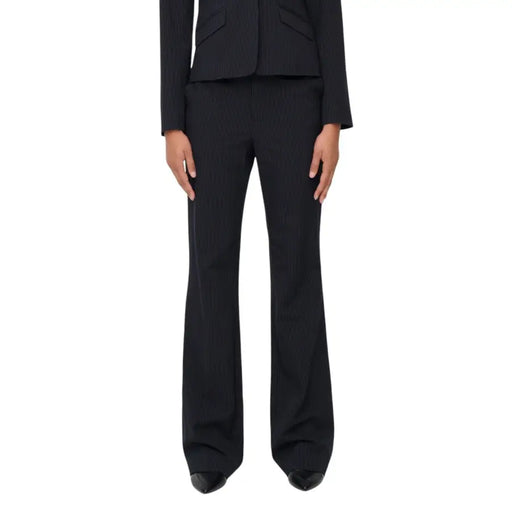 Black pinstripe flared trousers with tailored fit for women
