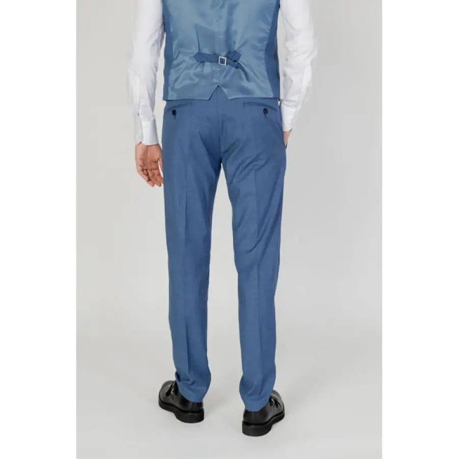 
                      
                        Antony Morato blue suit and trousers with white shirt and black shoes.
                      
                    