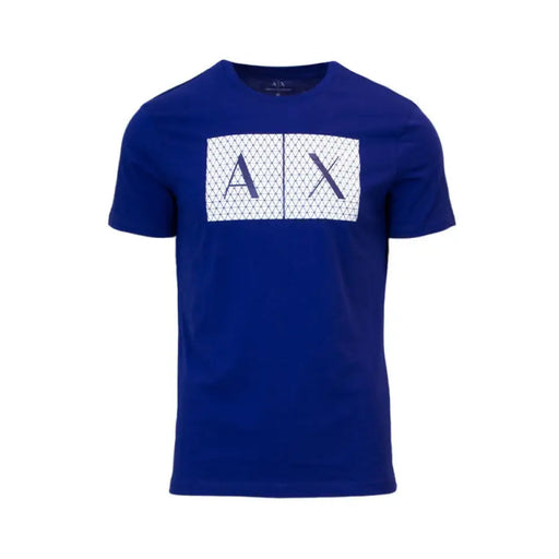 Blue T shirt featuring a prominent white AX logo displayed for product viewing