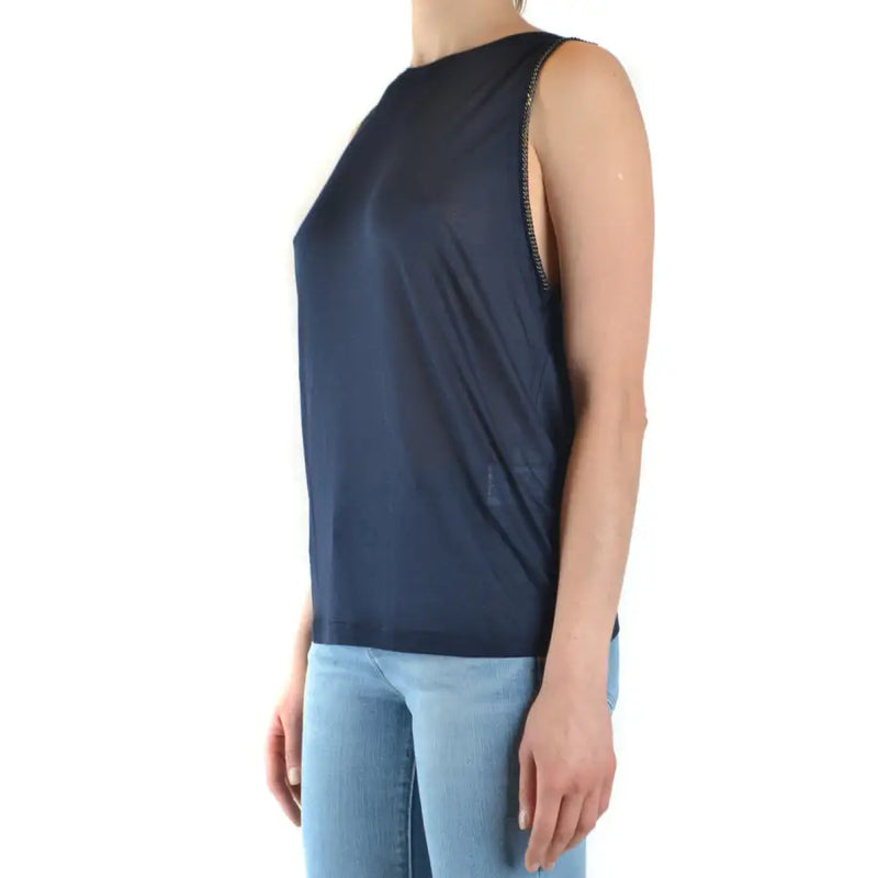 Navy blue sleeveless viscose tank top for women by Dondup with gold zipper detail