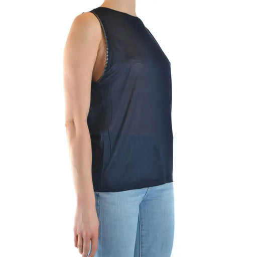 Sleek navy blue sleeveless viscose tank top by Dondup with chain detailing