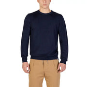 Navy blue crew neck sweatshirt with ribbed cuffs and hem, likely made of cotton or polyester blend.