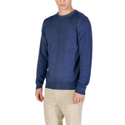 Navy blue crew neck sweatshirt with ribbed cuffs and hem, likely made of cotton or polyester blend.