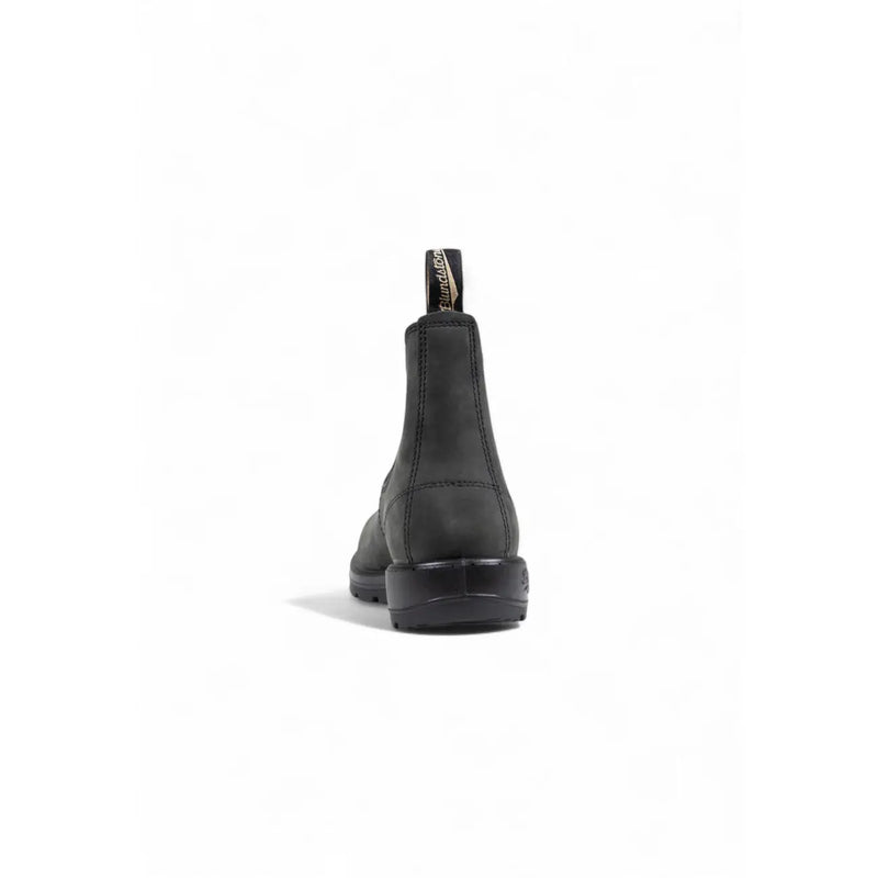 Blundstone Herren-Ankle-Boots aus schwarzem Leder mit sichtbarer Ferse, robuster Gummisohle und Anziehlasche