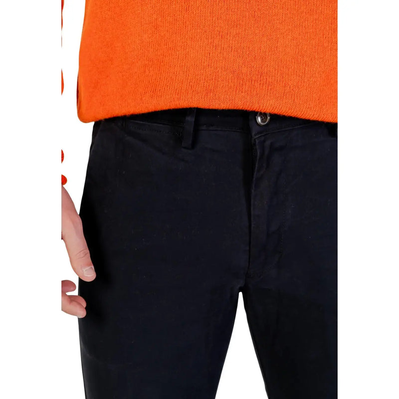 Borghese men trousers black denim jeans with classic five-pocket design and silver button at waistband