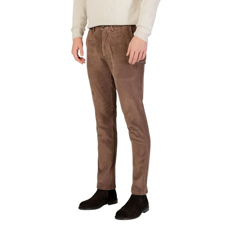 Brown corduroy borghese men trousers with slim fit and subtle vertical ribbing for a stylish look