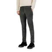 Dark gray slim fit borghese men trousers made of corduroy with subtle vertical ribbing