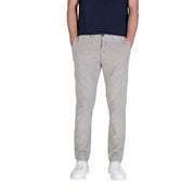 Borghese men trousers beige corduroy chinos with subtle vertical stripes and classic tapered fit
