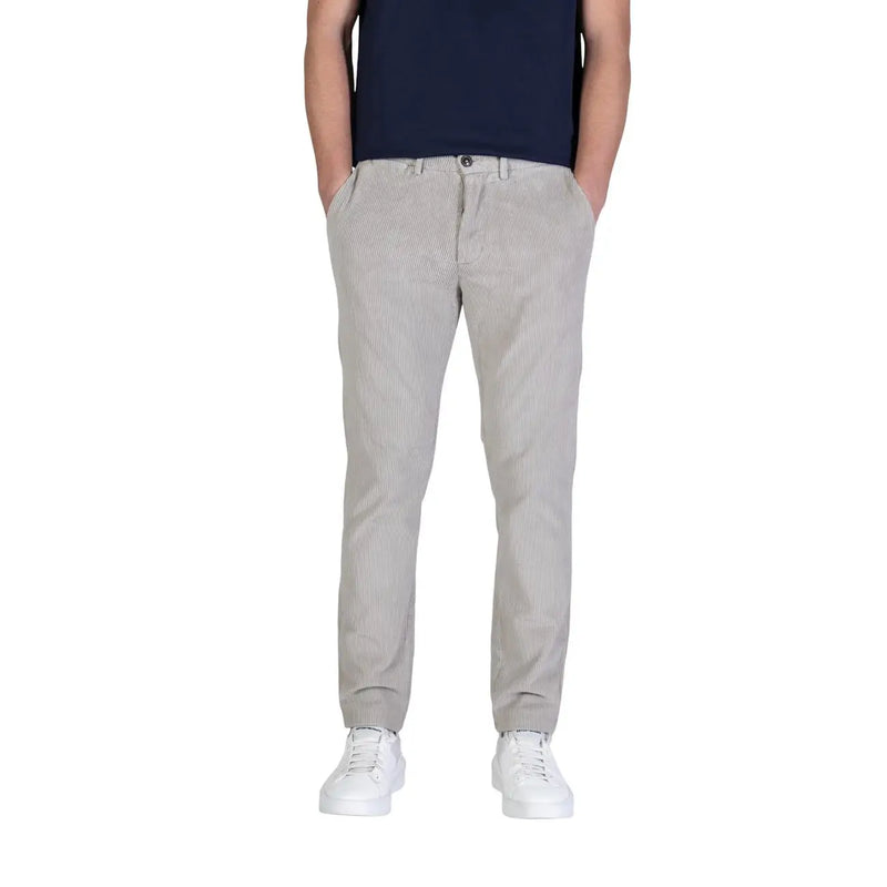 Borghese men trousers beige corduroy chinos with subtle vertical stripes and classic tapered fit