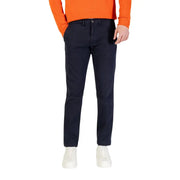 Marineblaue, schmal geschnittene Chino-Hose im klassischen Fünf-Taschen-Design aus der Borghese Herrenhosenkollektion.