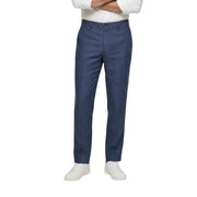 Marineblaue Borghese-Herrenhose mit klassischem geradem Bein und dezenter Struktur aus 100 % Leinen für Frühling und Sommer