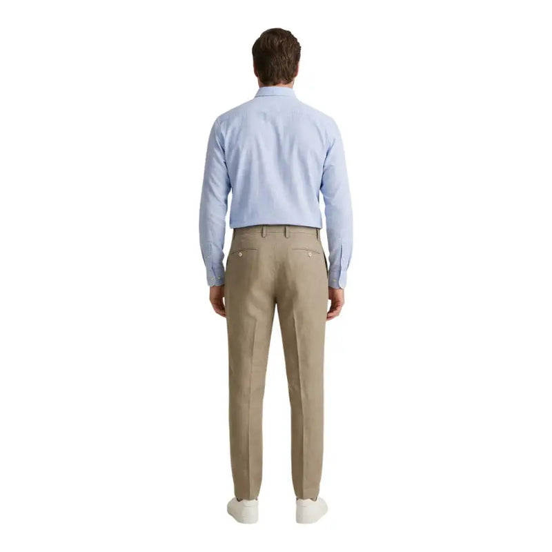 Beige Borghese Herrenhose in Kamelhaar, taillierte Passform mit dezenten Ziernähten, aus 100 % Leinen, Frühling/Sommer-Mode