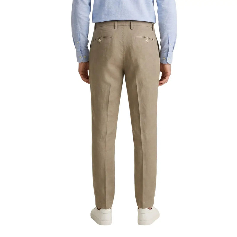 Borghese men trousers camel 100% linen tailored khaki dress pants with classic straight-leg cut and subtle front pleats