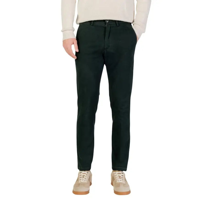 Borghese Herrenhose, dunkelgrüne Slim-Fit-Chinos mit klassischen Gürtelschlaufen und dezentem Ziernähten