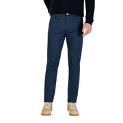 Borghese men trousers dark blue slim-fit cotton twill chinos with classic five-pocket design and silver-toned button