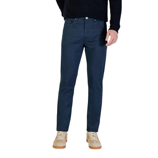 Borghese men trousers dark blue slim-fit cotton twill chinos with classic five-pocket design and silver-toned button