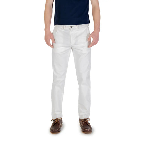 White slim fit Borghese men trousers with subtle creases made from chinos fabric for formal and casual wear