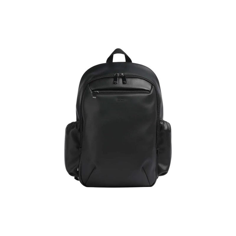 Boss Rucksack Jace für Herren aus schwarzem Leder mit dezentem Markenlogo und minimalistischem Design, Vorderansicht