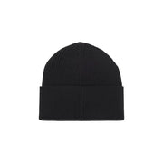 Black ribbed beanie hat with fold-over cuff