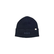 Hugo boss navy blue ribbed beanie with logo.