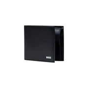Black bifold leather wallet displayed in Boss Black Leather Wallet for Men Fall Winter product