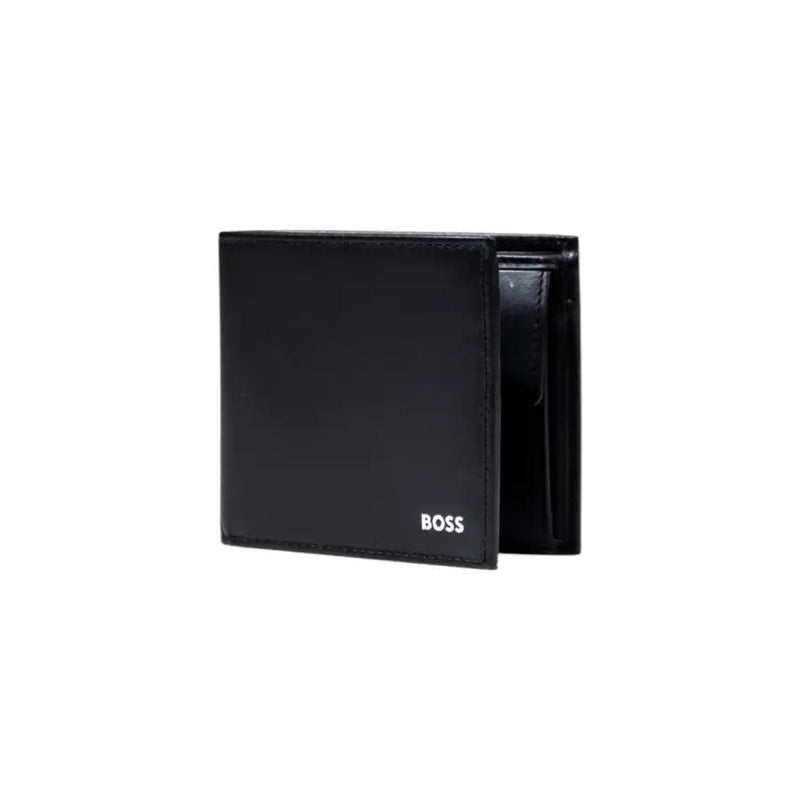 Black bifold leather wallet displayed in Boss Black Leather Wallet for Men Fall Winter product