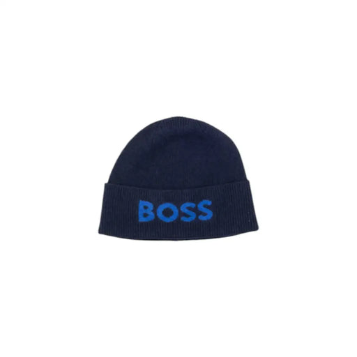 Hugo boss navy blue beanie with embroidered logo.