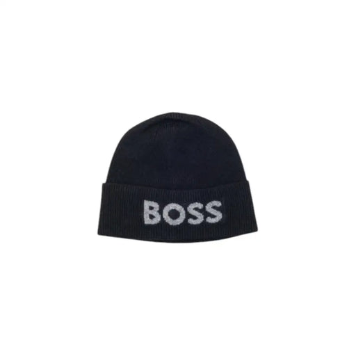 Hugo Boss schwarze Mütze mit silbernem Logo.
