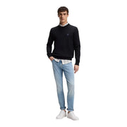 Boss Kaschmirpullover Kanovano für Herren in Schwarz mit Rippstrick und kleinem quadratischem Logo auf der Brust, Vorderansicht