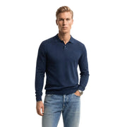Boss Poloshirt aus Baumwollstrick für Herren in Marineblau mit langen Ärmeln, Vorderansicht