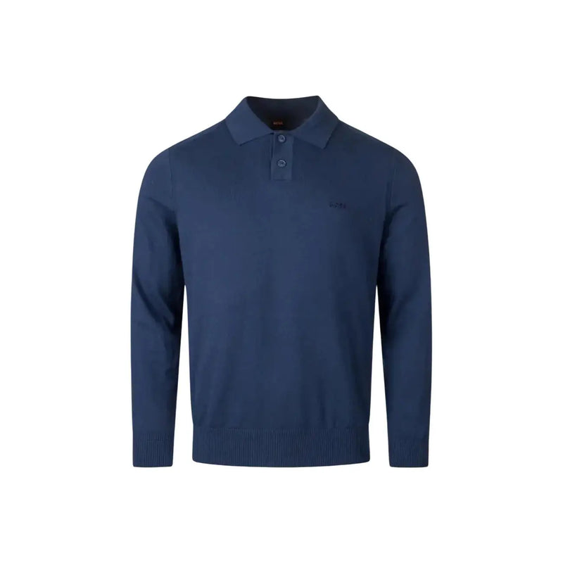 Boss Poloshirt aus Baumwollstrick für Herren in Marineblau mit dezentem Brustlogo, Vorderansicht