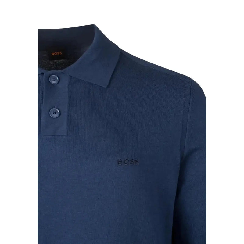 Boss Poloshirt aus Baumwollstrick für Herren in Marineblau mit strukturierter Strickart und dezenter Bruststickerei, Vorderansicht
