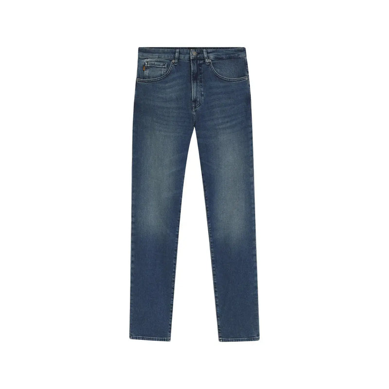 Boss Jeans Herrenjeans aus dunkelblauem Denim mit geradem Bein und Fünf-Taschen-Design, Vorderansicht