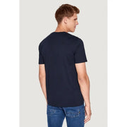 Man wearing Boss Men 100% Cotton Round Neck Blue Print T Shirt Fall Winter