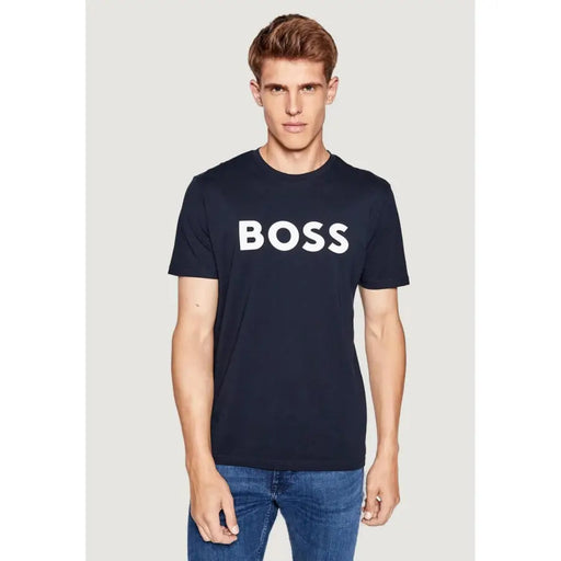 Men’s navy blue BOSS cotton round neck T-shirt from Boss Men Fall Winter collection